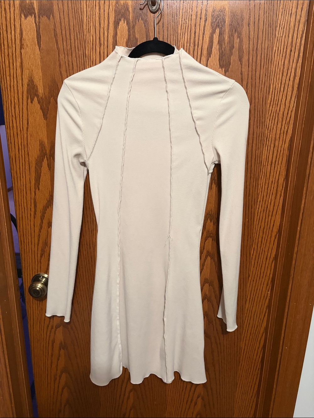 Amazon Long Sleeve Cream Seam-Trim Dress